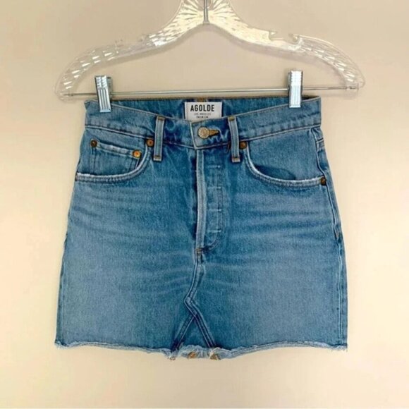 Agolde Denim Button Fly Mini Skirt 24 - Picture 1 of 7